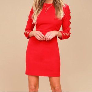 Bright red long sleeve cutout bodycon dress